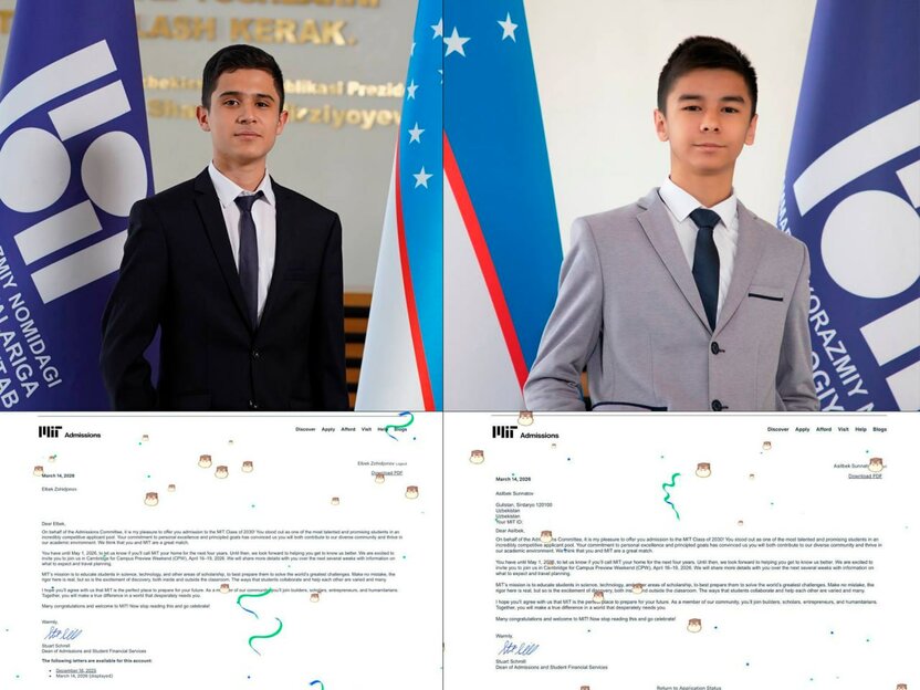 Al-Xorazmiy maktabining ikki nafar o‘quvchisi 100 foizlik grant bilan MIT universiteti talabasi bo‘ldi