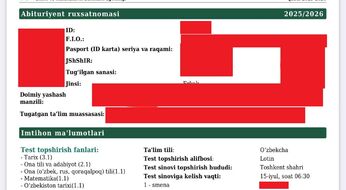 Nega ruxsatnomada test vaqti 6:30 va 13:30 deb yozilgan?